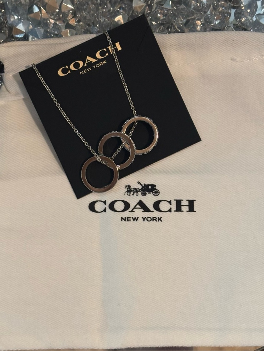 ✨ Coach Triple Ring Pendant Necklace Silver Tone NWT ✨ - Picture 10 of 16